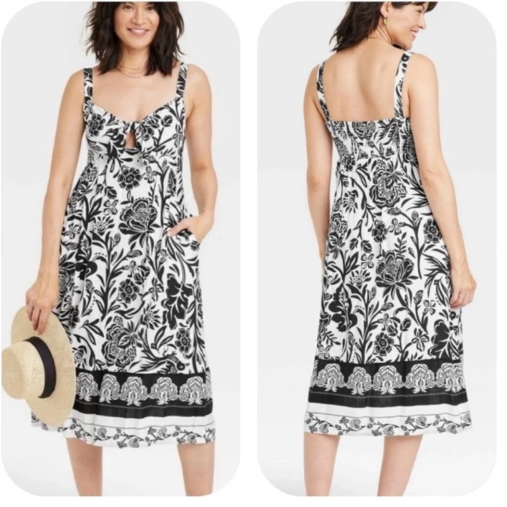 Knox Rose Wide Strap Front-Tie A-Line Midi Dress Summer Sundress sz 2X NWT